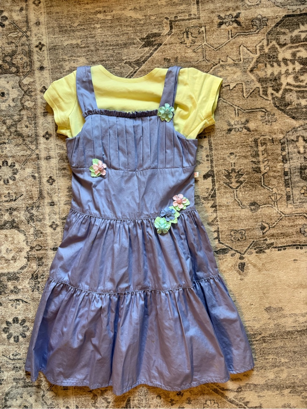 American Girl Bitty Twin tea party dress with a yellow shirt size 6